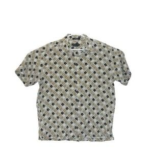 Geoffrey Beene Men's Large Shirt Geometric Button Up Washable Silk Short‎ Sleeve